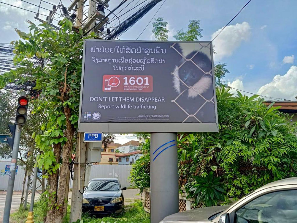 Anti wildlife trafficking billboard situated on a highway