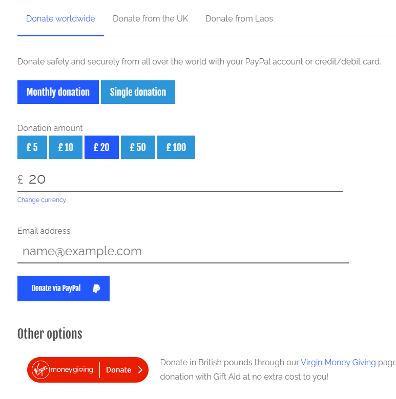 Dynamic online donation form